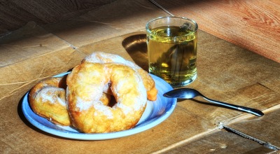 Donuts and green Chinese tea